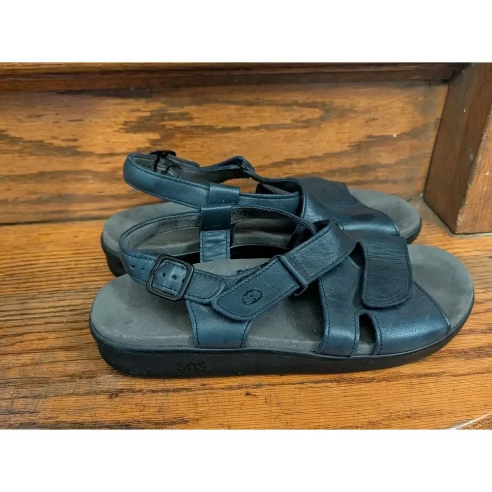 SAS Huggy Sandals Women's 9.5 Tripad Comfort Cross Ankle Strap Dark Gray